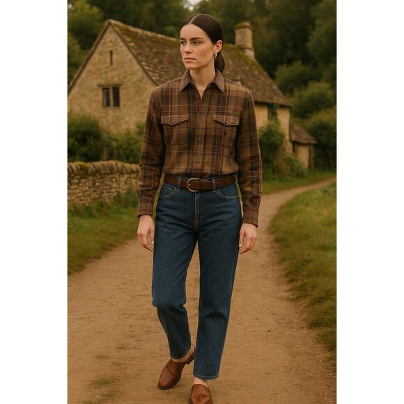 Vintage Ralph Lauren RLL Plaid Brown Button Down Shirt Small Worsted Wool - Picture 1 of 10